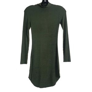 Hunter Green Ribbed Bodycon Fitted Mock Neck Mini Dress